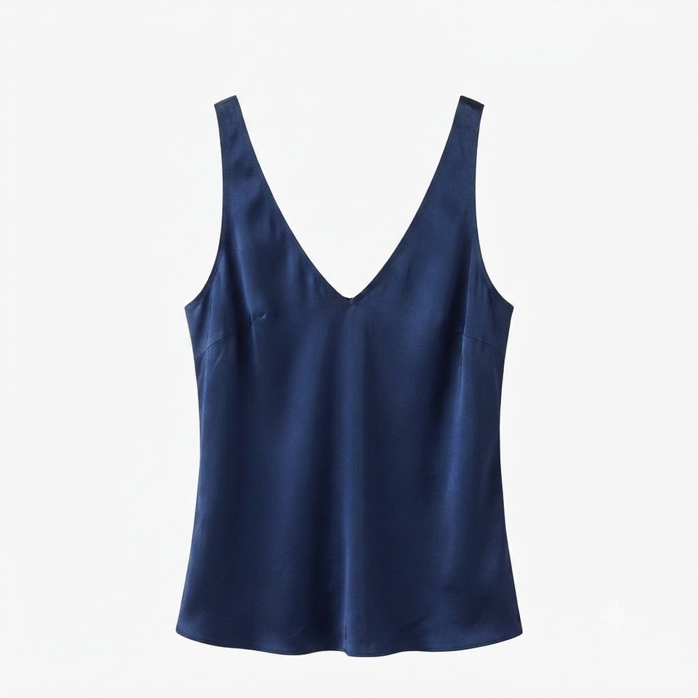 Milio Milano Womens Navy Blue Viscose V-Neck Tank Top Sleeveless Shirt Large